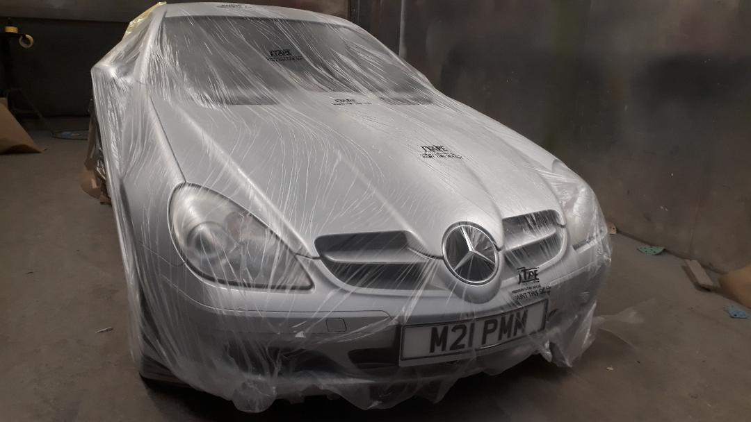 A car prepared for paintwork in the Glovers body shop